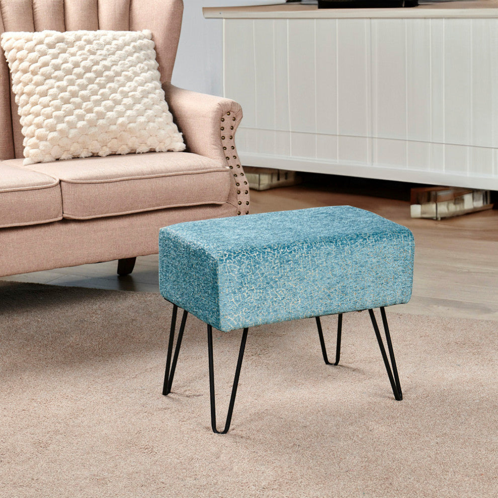 Babati Jacquard Chenille Ottoman, Turquoise, 19''x13''x17''