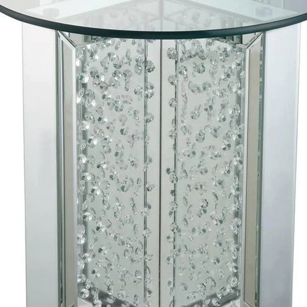 Benzara BM186246 Metal End Table with Glass Top and Crystal Accent Base, Silver