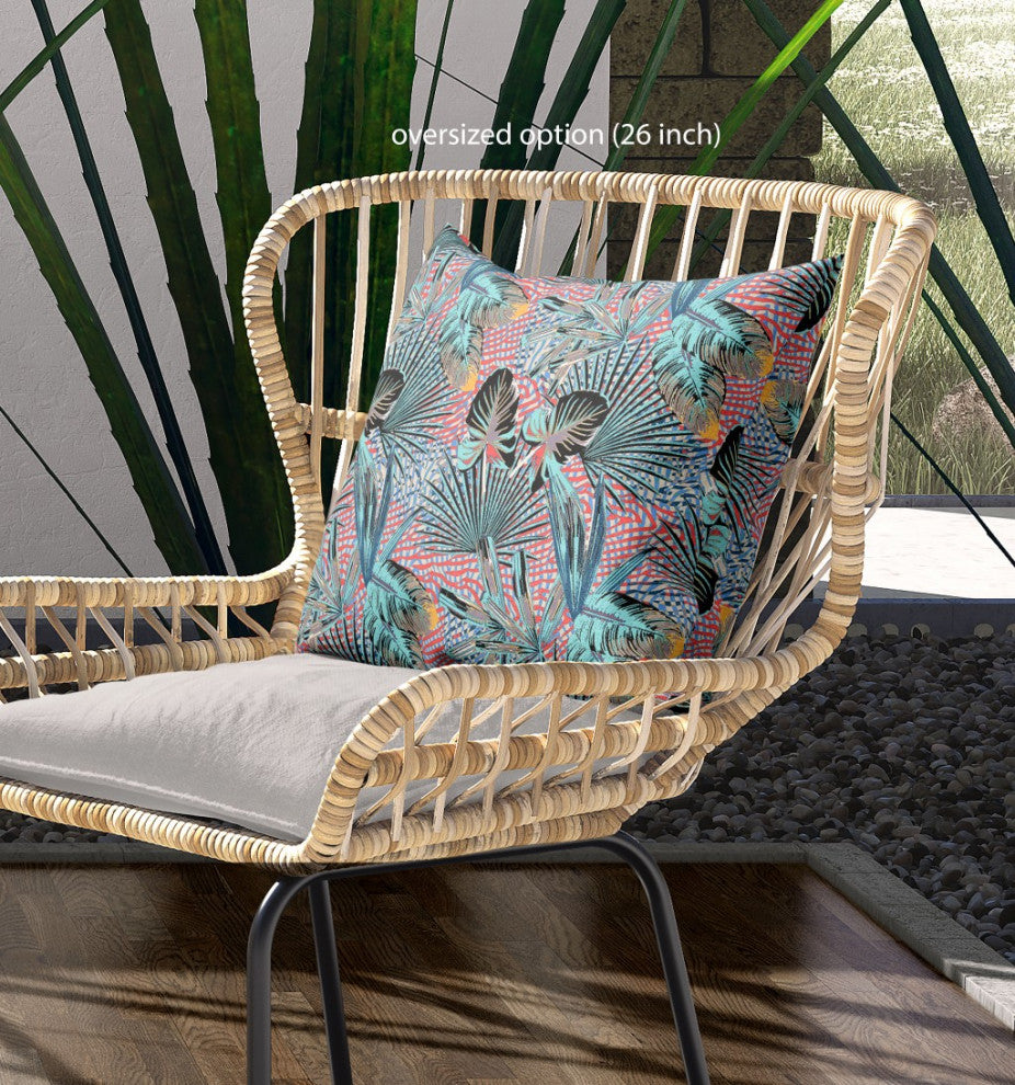 20" Aqua Red Tropical Indoor Outdoor Throw Pillow