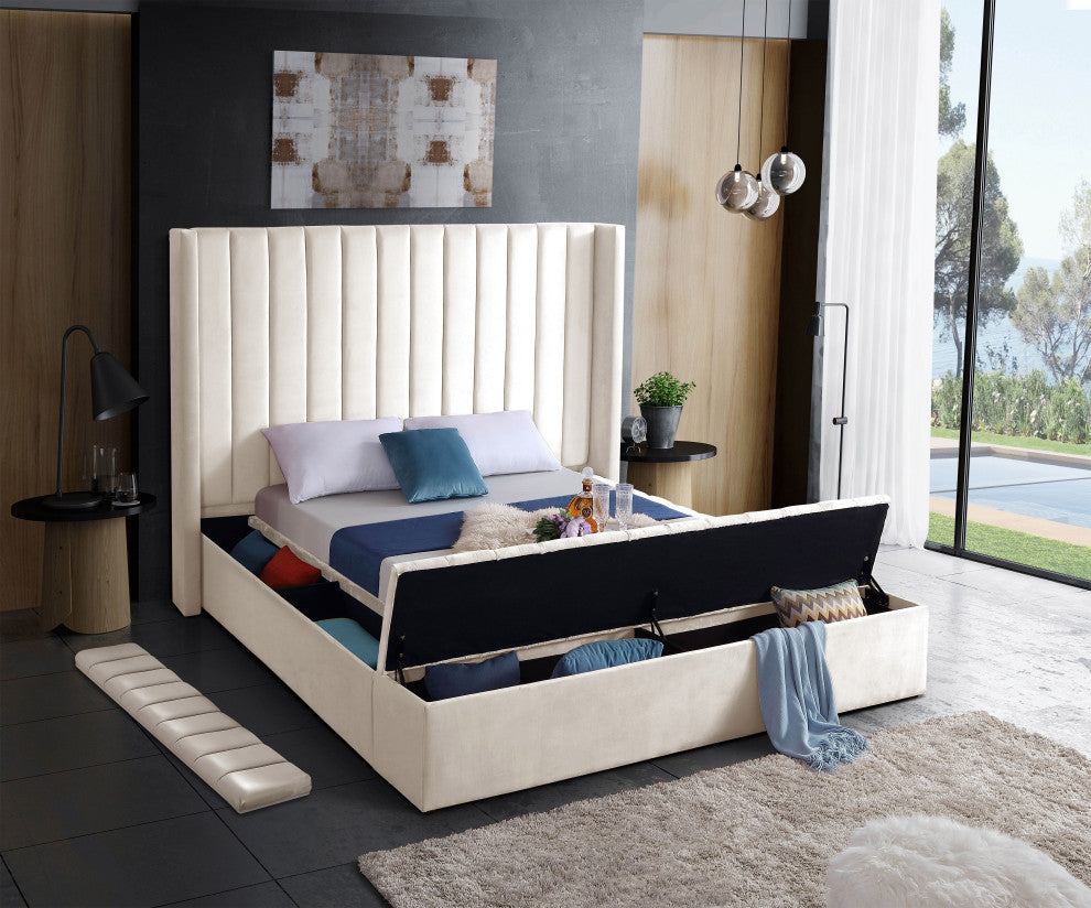 Kiki Velvet Bed, Cream, Full