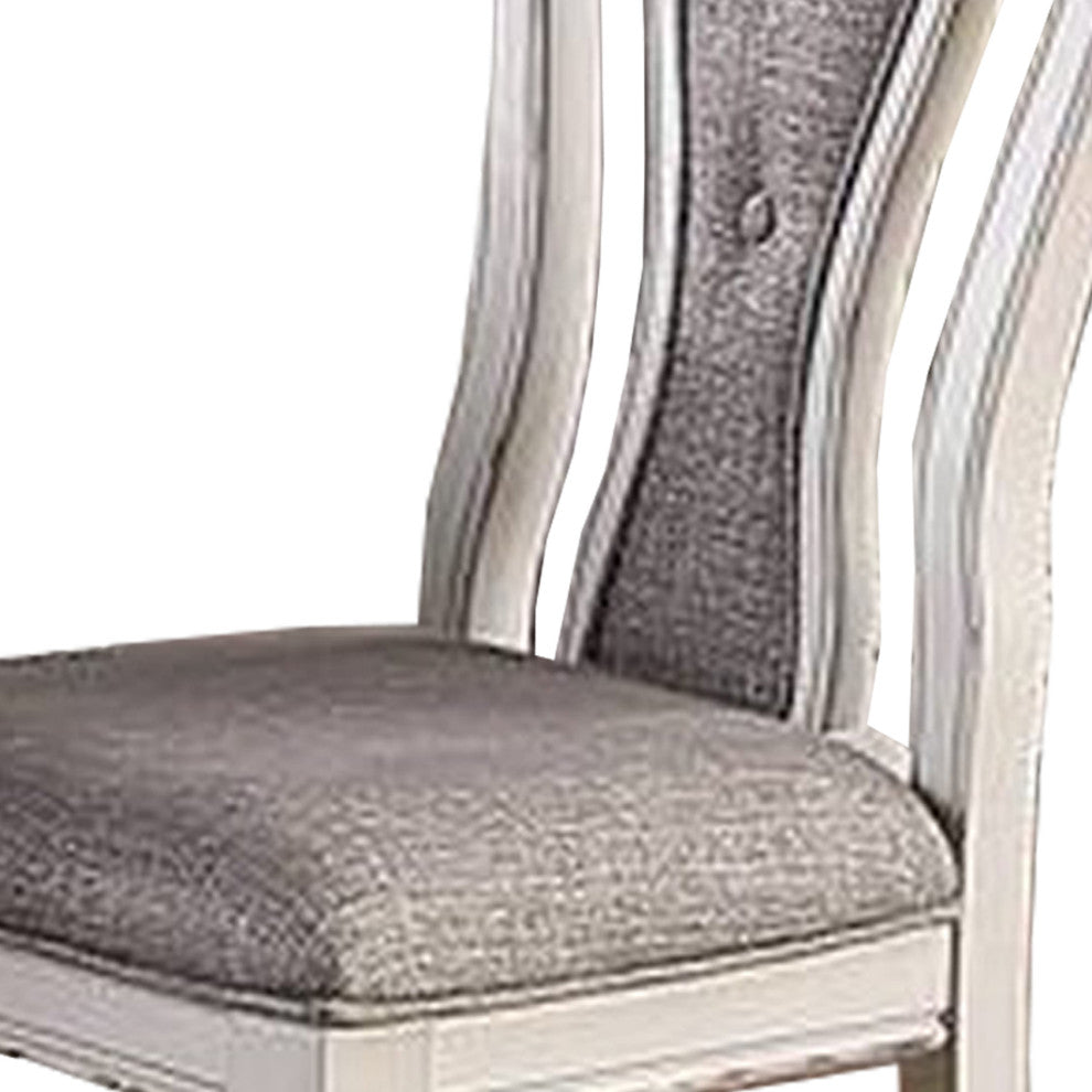 Benzara BM233110 Dining Chair With Button Tufted Backrest, Set of 2, White/Gray