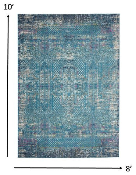 8" x 10" Blue Distressed Medallion Area Rug