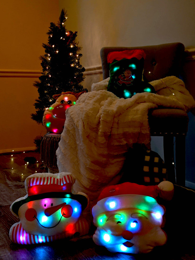 Tache Cute Christmas Lights Green Santa Stocking Microbead LED Throw Pillow