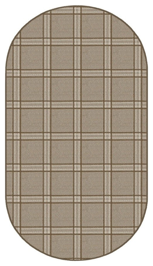 Jute Herrington Plaid Area Rug Milliken Tactesse Nylon, Oval 4'x6'