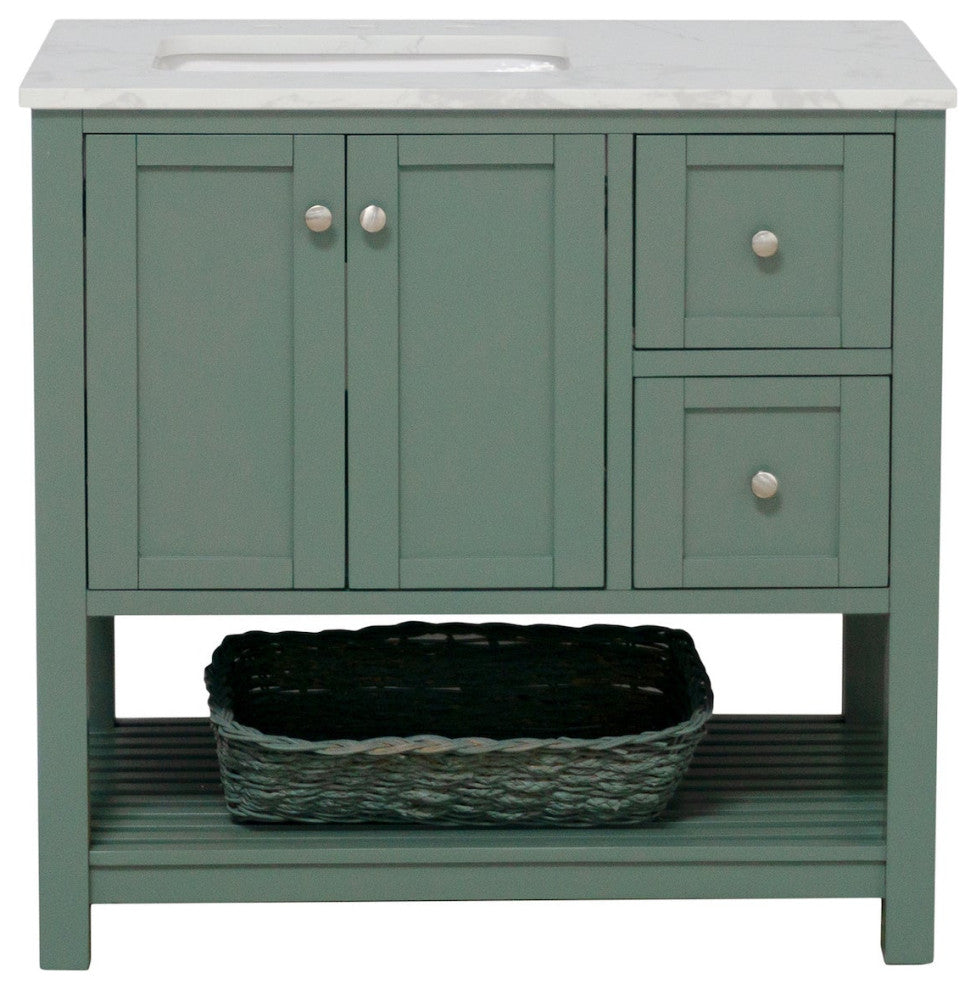 Lakeshore 36" Bathroom Vanity, Sage Green, Engineered Carrara