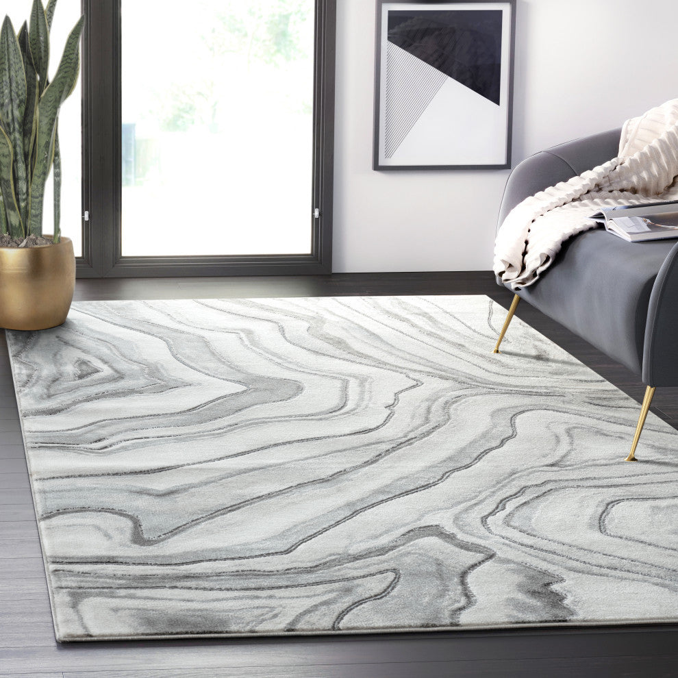 Abani Luna LUN190A Contemporary Grayscale Abstract Agate Area Rug
