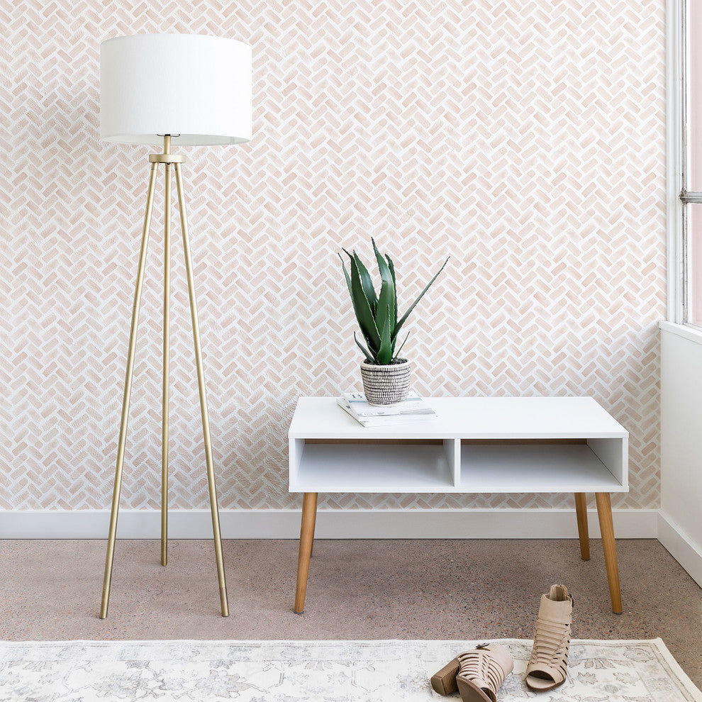 Deny Designs Little Arrow Design Co Herringbone Blush Wallpaper, Pink, 2'x4'