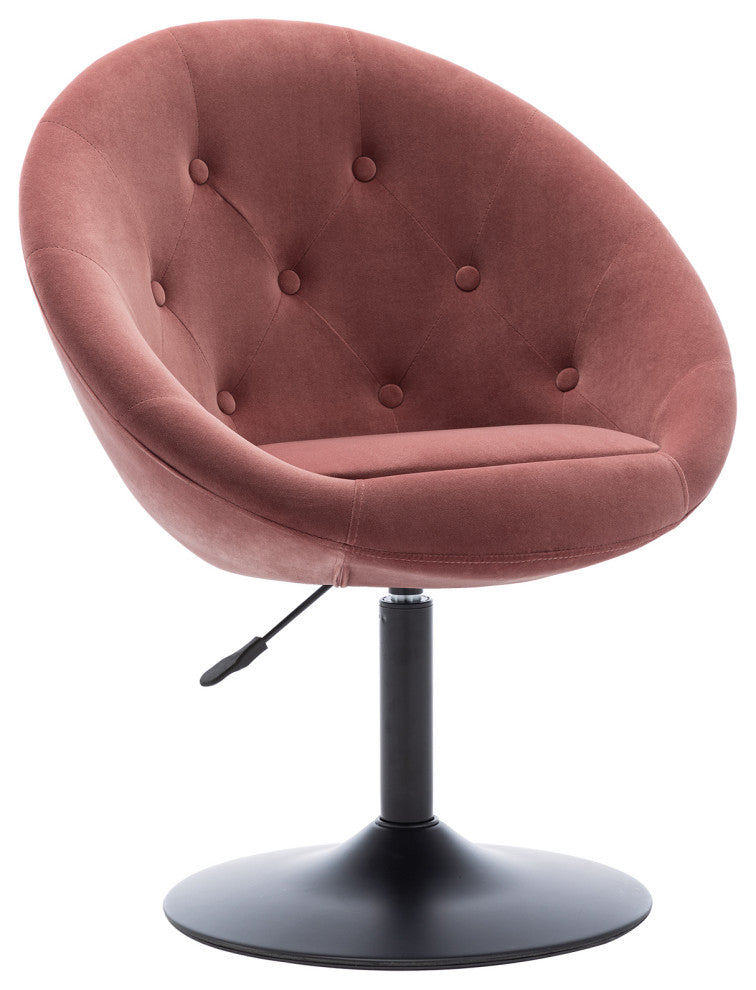 Button Tufted Swivel Velvet Papasan Chair, Pink