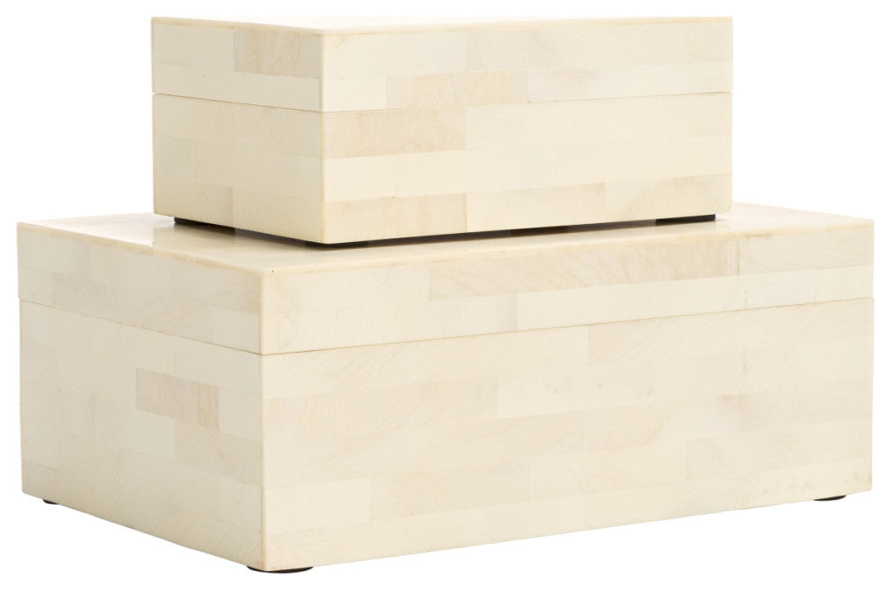 Safavieh Sabi Decor Box, Set of 2, Antique Ivory/Faux Bone