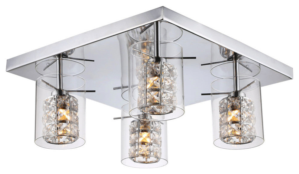 Clear Crystal Flushmount, Glass Cover, Chrome Hardware