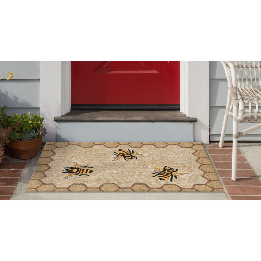 Frontporch Honeycomb Bee Indoor/Outdoor Rug Natural, Natural, 2'x3'