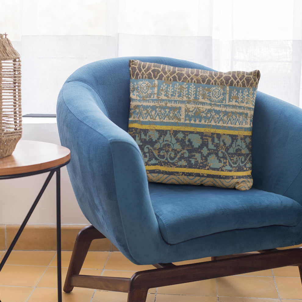 Plutus Blue Ancient Border Luxury Throw Pillow, 20"x26"