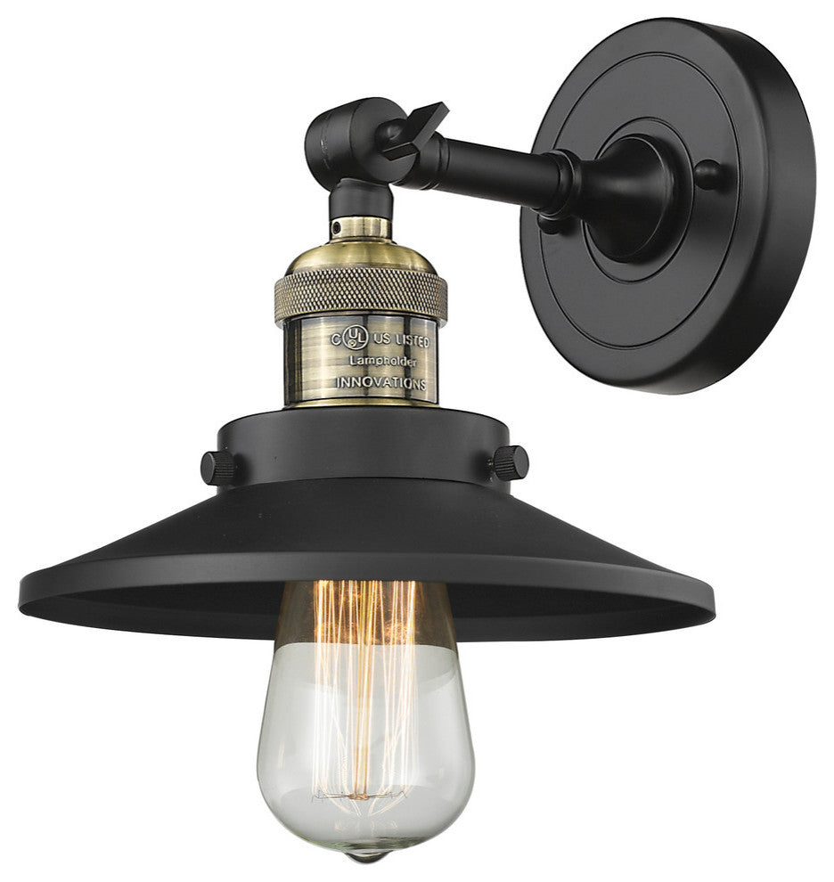 Railroad 1-Light Dimmable LED Sconce, Black Antique Brass