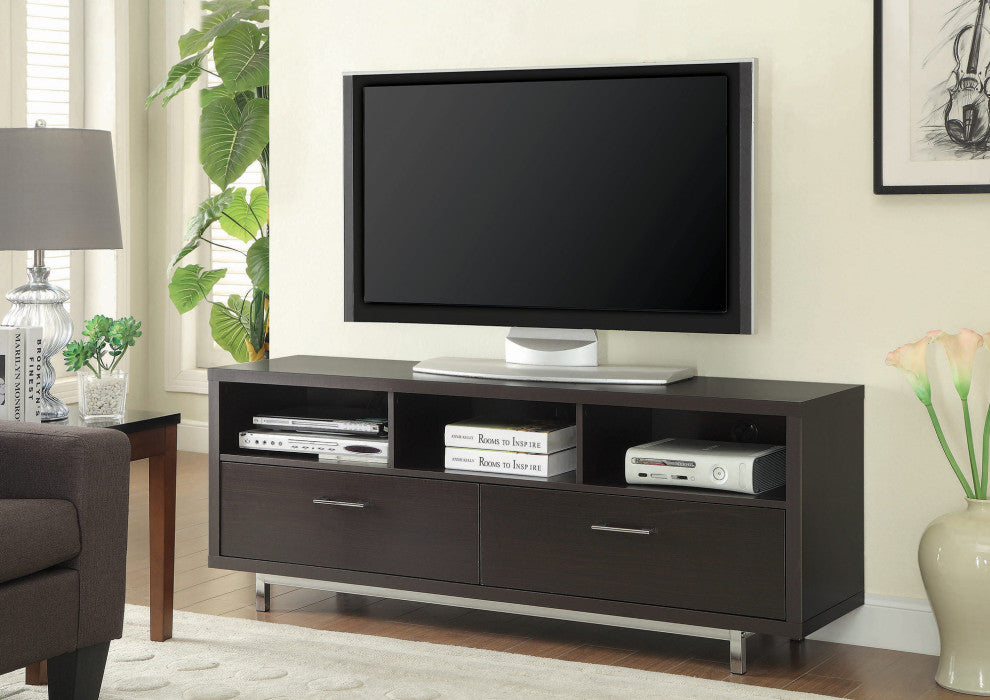 Cappuccino TV Console with 2 Drawers and Open Shelf