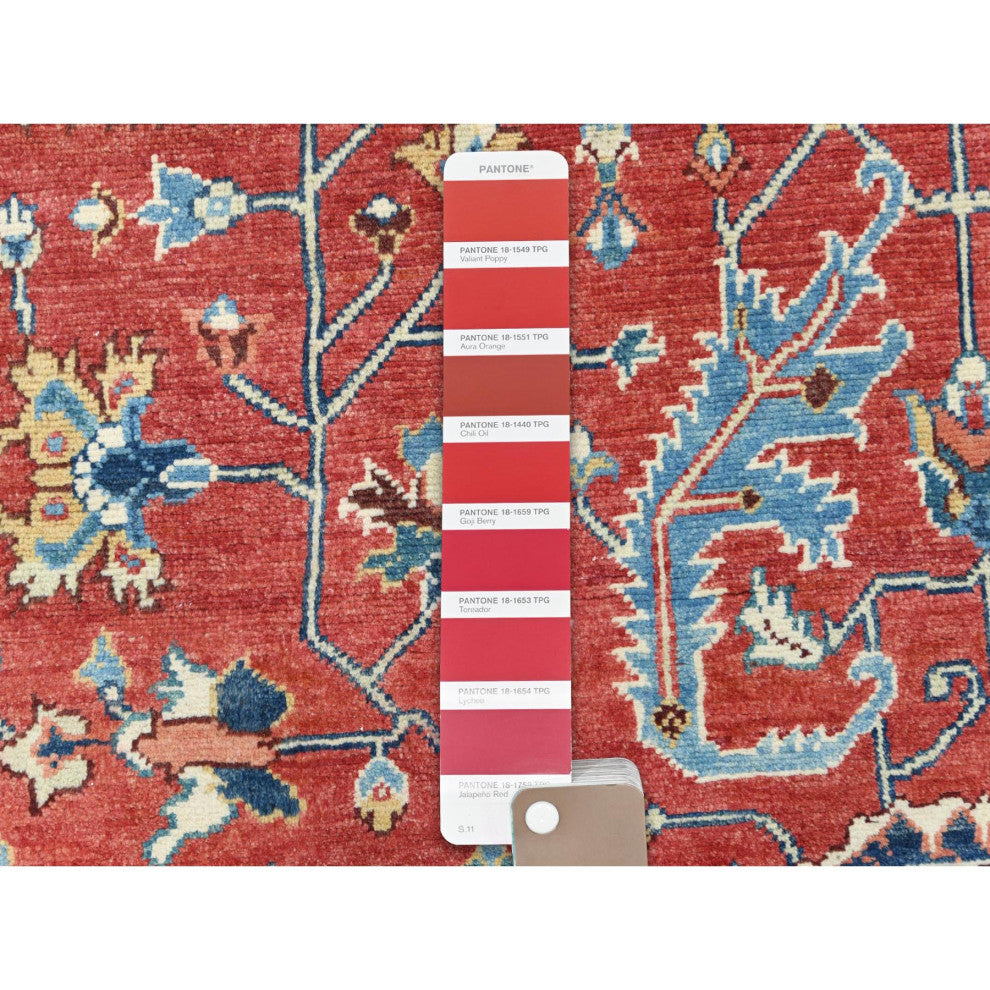 Imperial Red Afghan Peshawar Heriz Wool Hand Knotted Oriental Rug, 6'1"x9'1"