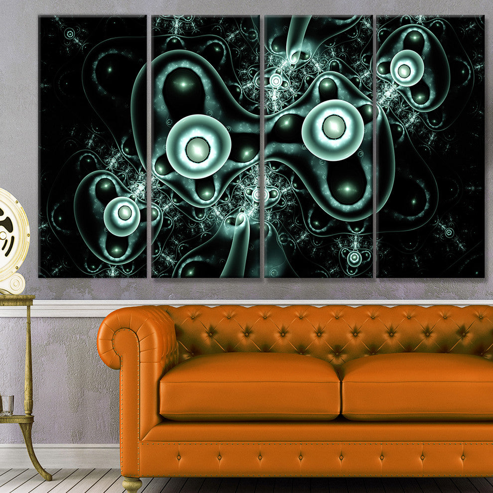 Blue on Black 3D Surreal Design, Abstract Canvas Art Print, 48"x28", 4 Panels