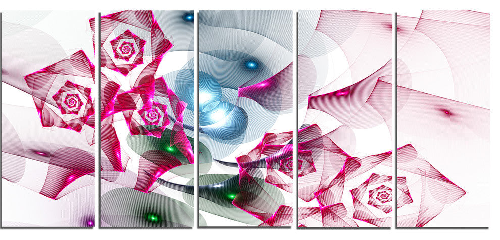 Pink Roses Fractal Design, Abstract Canvas Art Print, 60"x28", 5 Panels