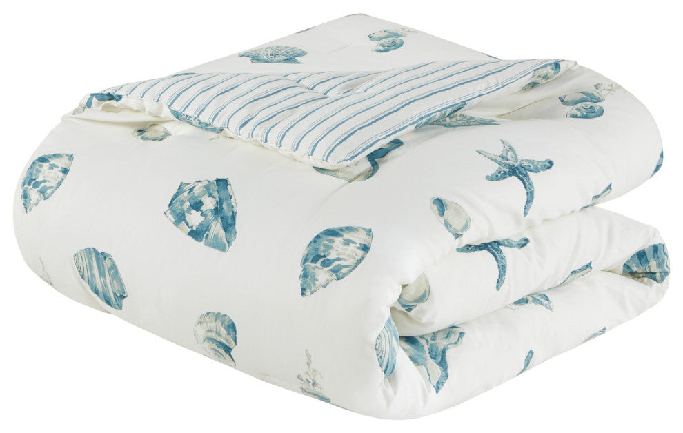 Harbor House Coastal Beach House Blue Seashells Comforter Set
