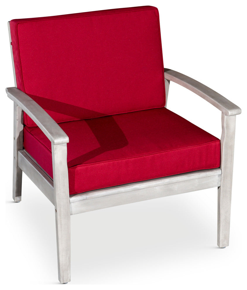 DTY Outdoor Living Longs Peak Eucalyptus Chair W/ Cushions, Silver Gray, Burgund