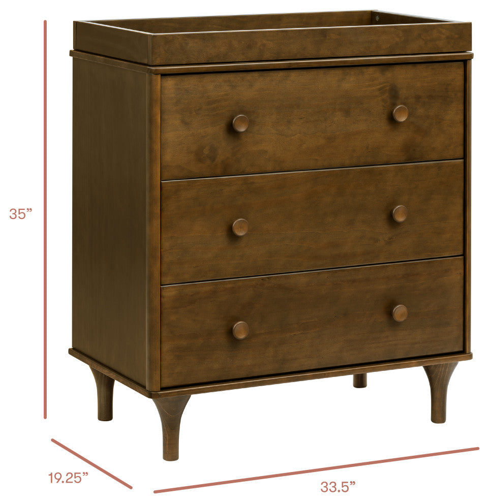 Lolly 3-Drawer Changer Dresser With Removable Changing Tray, Natural Walnut