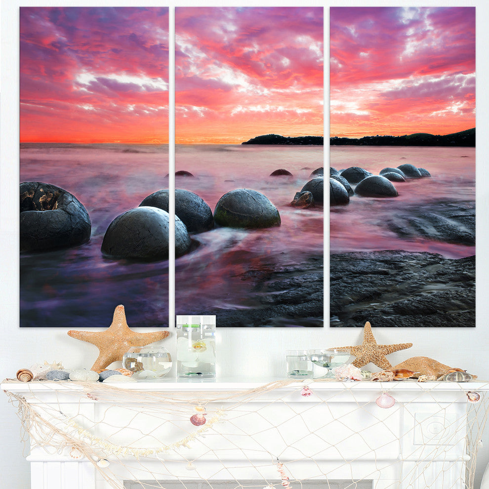 "Moeraki Boulders at Sunset" Photo Canvas Art Print, 3 Panels, 36"x28"