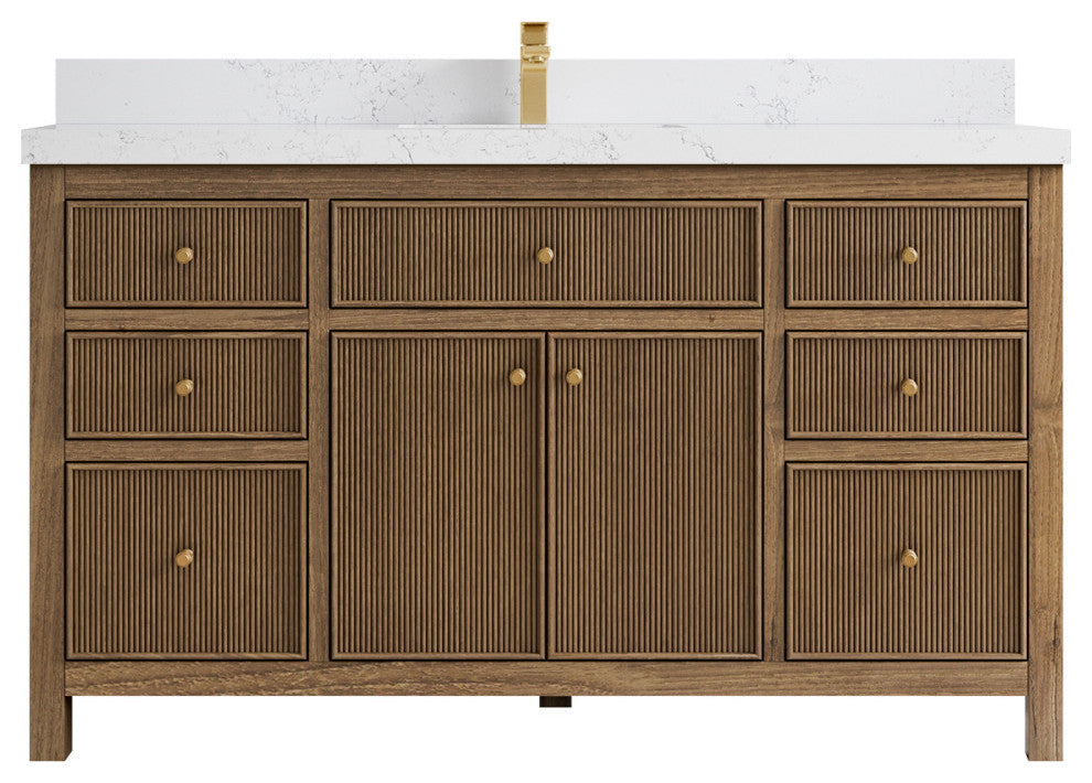 Sonoma Teak 60 Single Bathroom Vanity in Dark Natural with 2" Empira Quartz
