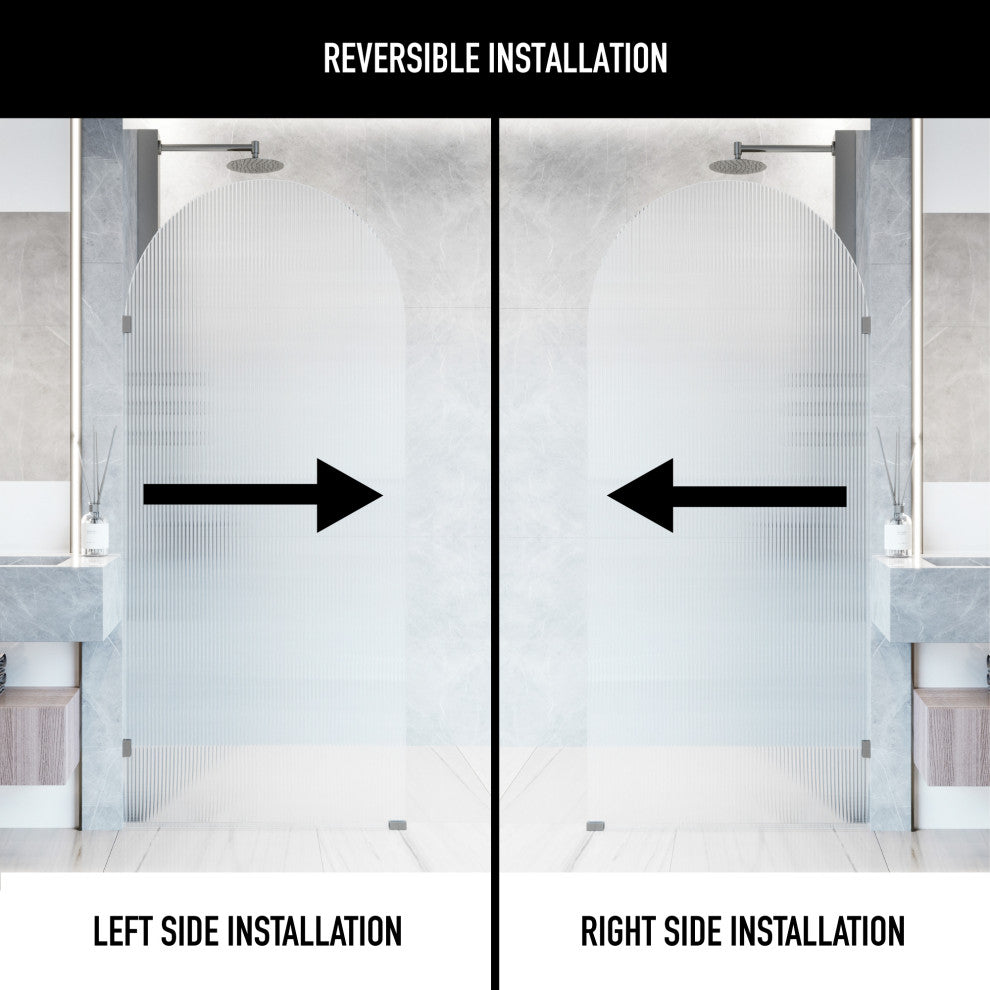 VIGO Arden 34" W x 78" H Frameless Fixed Shower Screen, Stainless Steel, Fluted Glass