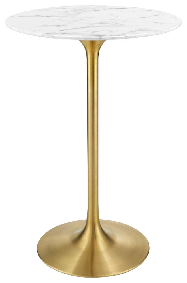 Lippa 28" Round Artificial Marble Bar Table in Gold White