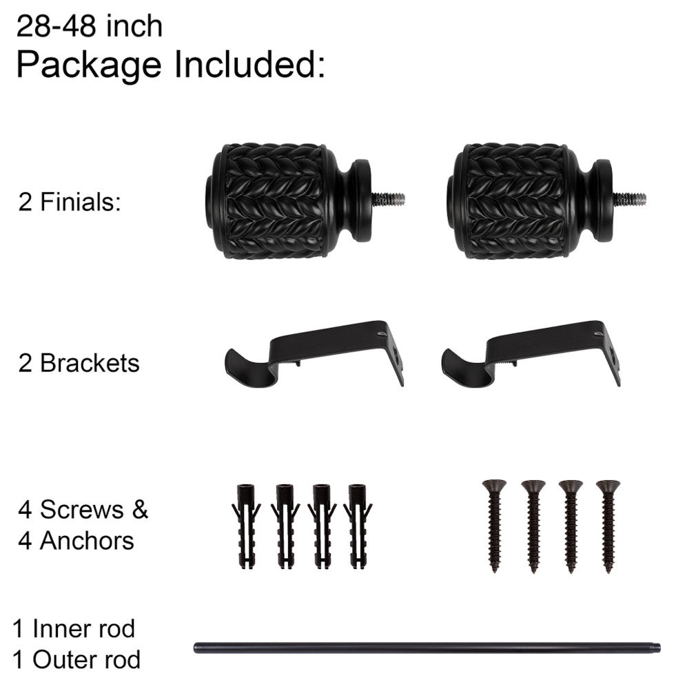 UTOPIA ALLEY 3/4 Inch Curtain Rod - Curtain Rods For Windows, Black, 28"-48"
