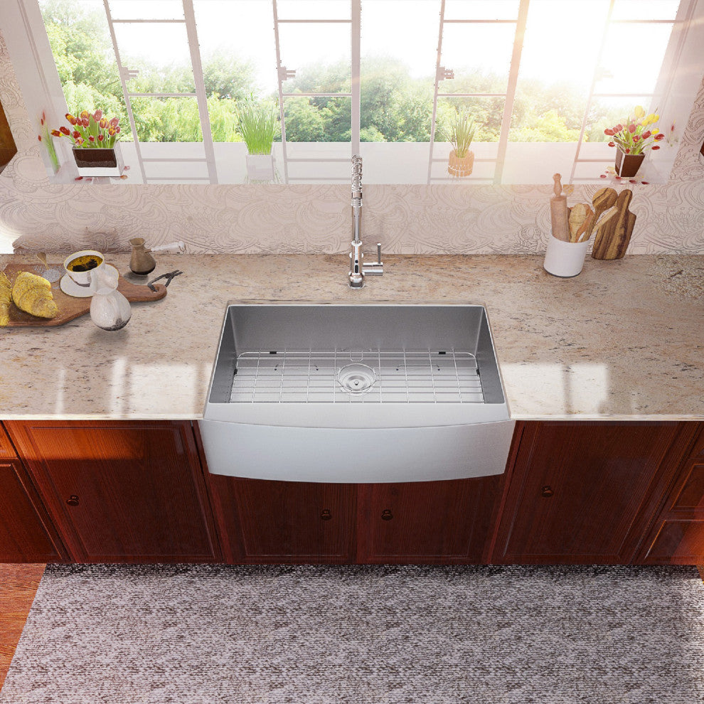 30" Stainless Steel Farmhouse Kitchen Sink 16 Gauge Single-Bowl Sink R10 Corner
