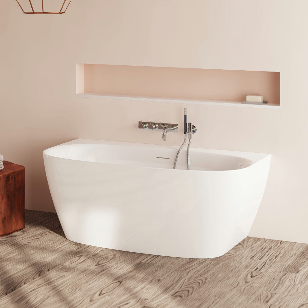 Perlato Palencia 59" Back to Wall Soaking Tub, White