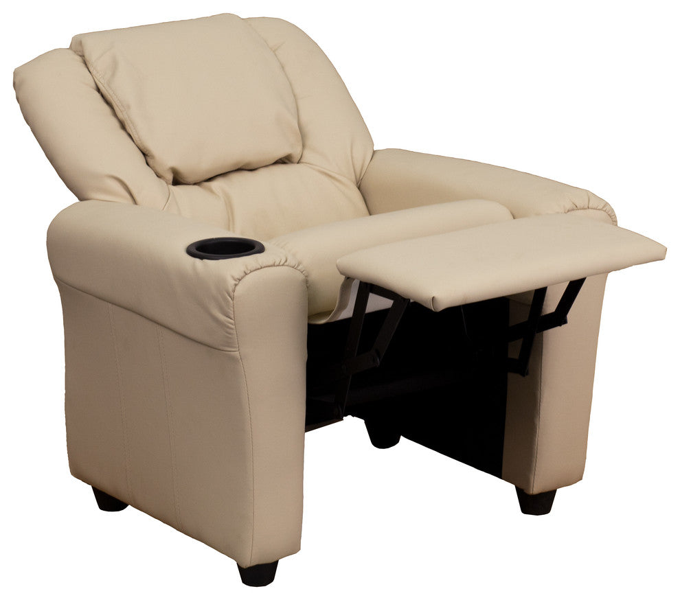 Kids Recliner With Cup Holder And Headrest, Beige