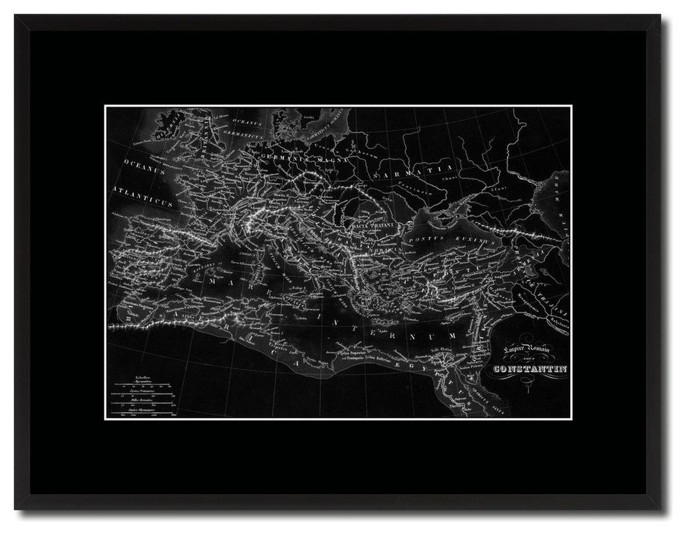 Contantin Empire Monochrome Map Print On Canvas With Black Frame, 16" X 21"