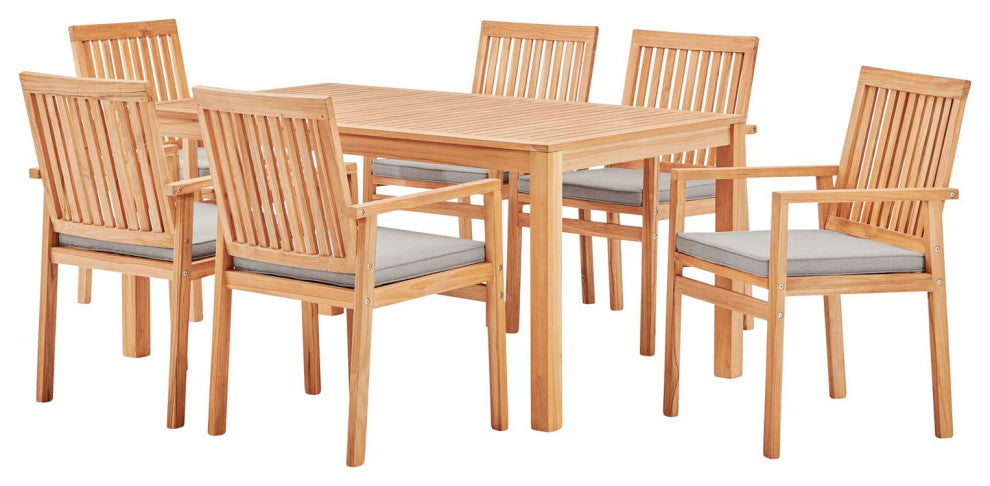 Farmstay 7 Piece Outdoor Patio Teak Wood Dining Set Natural Taupe