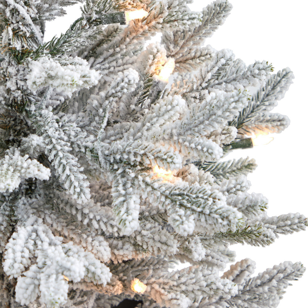 4' Flocked Fraser Fir Faux Xmas Tree W/200 Lights & 481 Bendable Branches