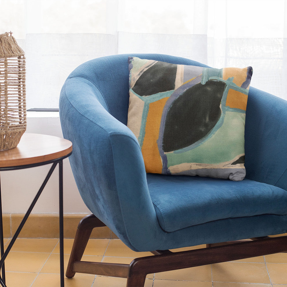 Plutus Blue Modern Print Graphic Print Luxury Throw Pillow, 16"x16"