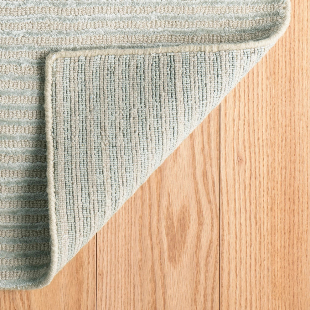 Cut Stripe Ocean Hand Knotted Viscose/Wool Rug, Blue, 6' x 9'