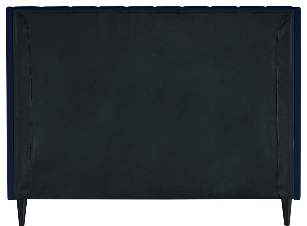 Eva Velvet Upholstered Bed, Navy, Full