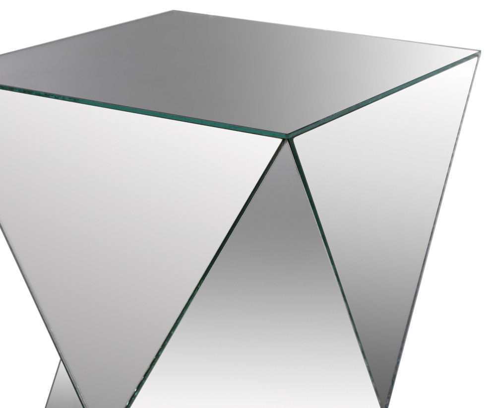Pedestal table crafted in triangular mirror