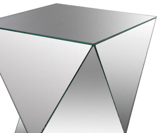 Pedestal table crafted in triangular mirror