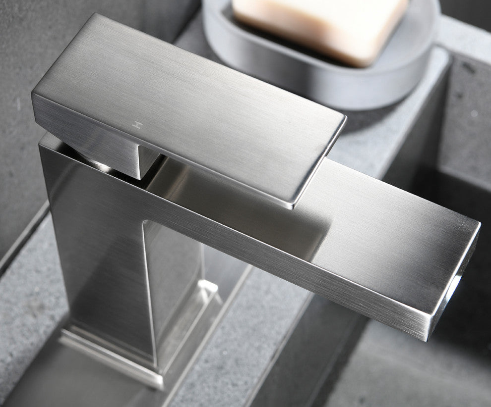 Single Hole Bathroom Sink Faucet With 6" Deck Plate, Brushed Nickel