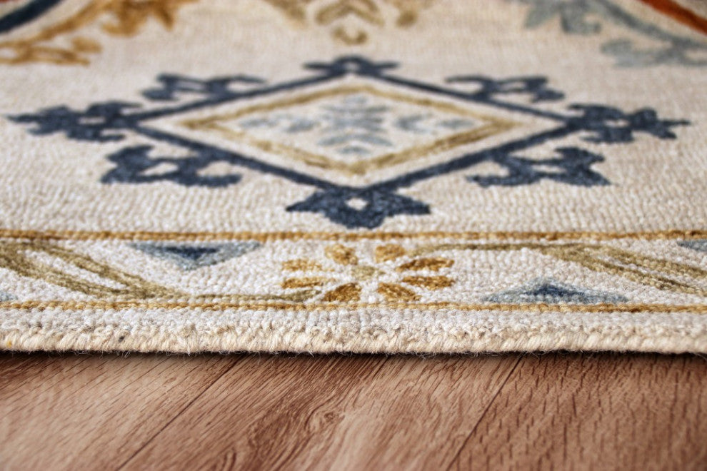 5" x 7" Cream and Orange Ornate Diamond Area Rug