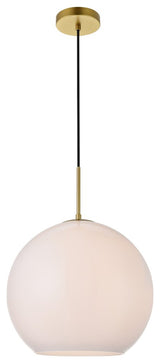 Midcentury Modern Brass And Frosted White 1-Light Pendant