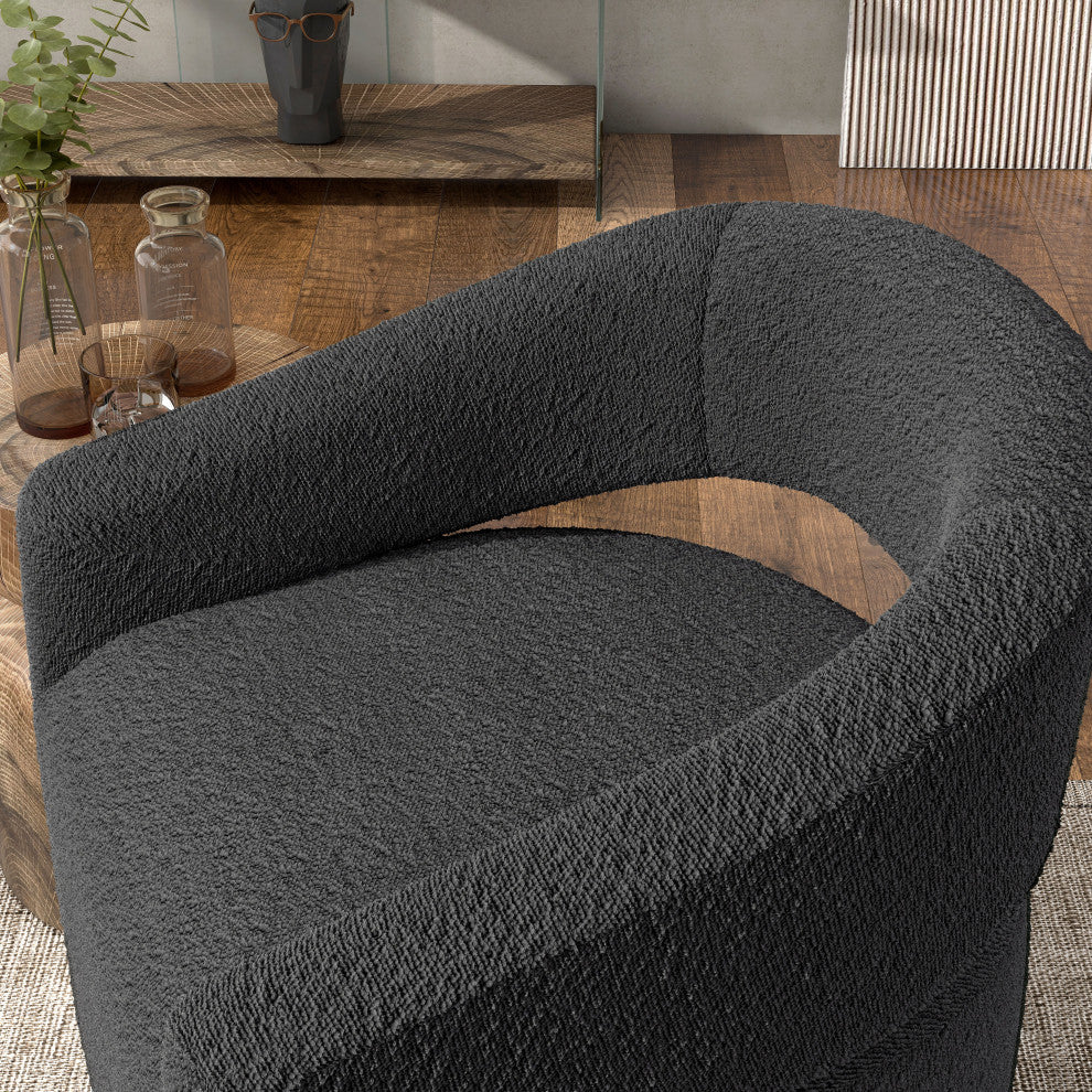 Mindy Boho Boucle Upholstered Swivel Accent Barrel Chair, Gray