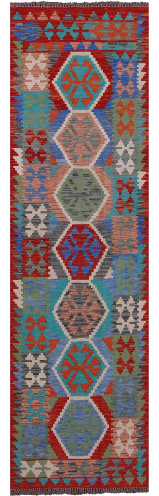 Reversible Kilim Flat Weave Wool On Wool Runner Rug 2' 9" X 9' 7" - Q12553