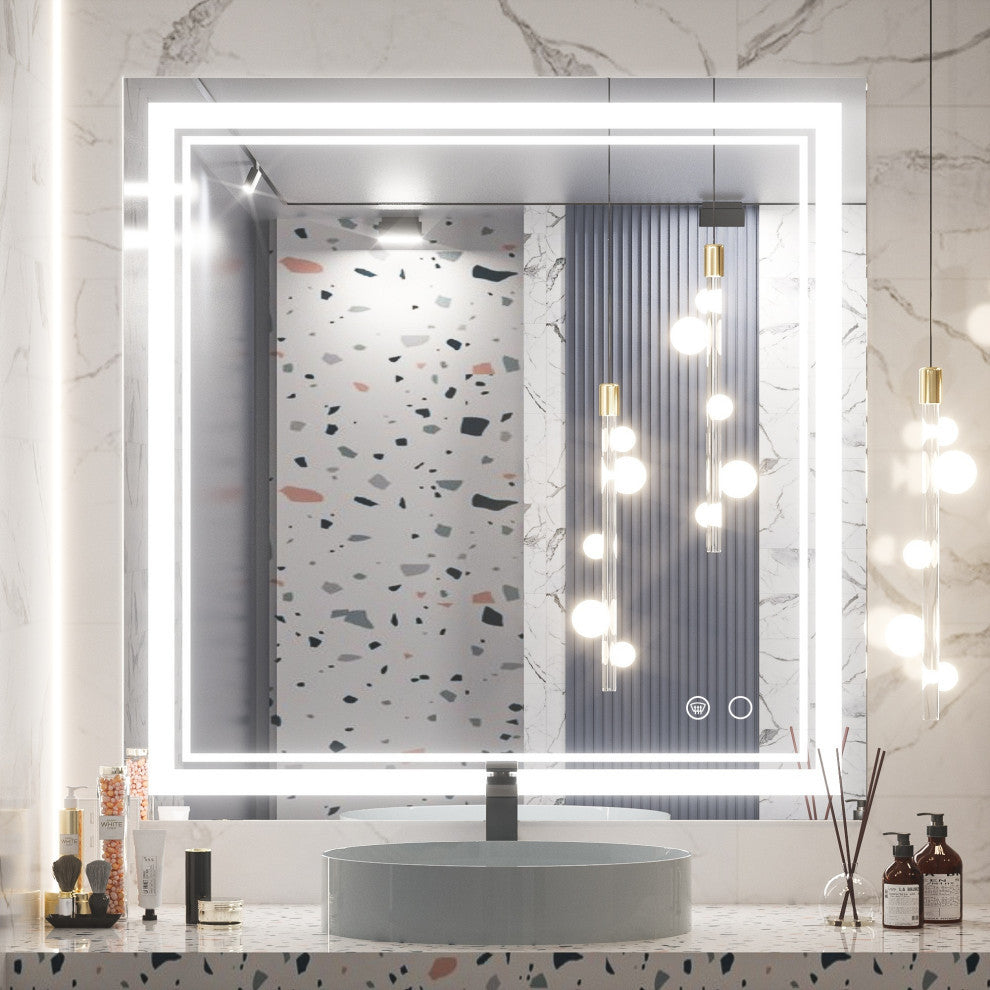 LED Bathroom Mirror, Anti-Fog Memory Dimmable IP54 Waterproof, 36"x36"