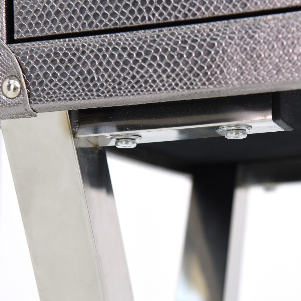 Silver Lizard Leather Console Table With Stainless Steel Legs