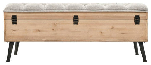 vidaXL Storage Bench Natural wood with grey fabric