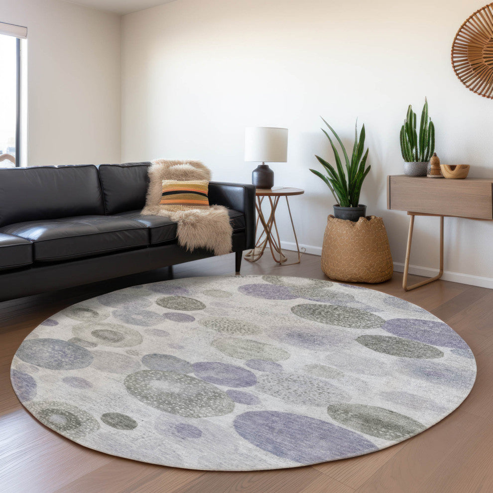 Machine Washable Indoor/Outdoor Chantille ACN1896 Violet 8' x 8' Round Rug