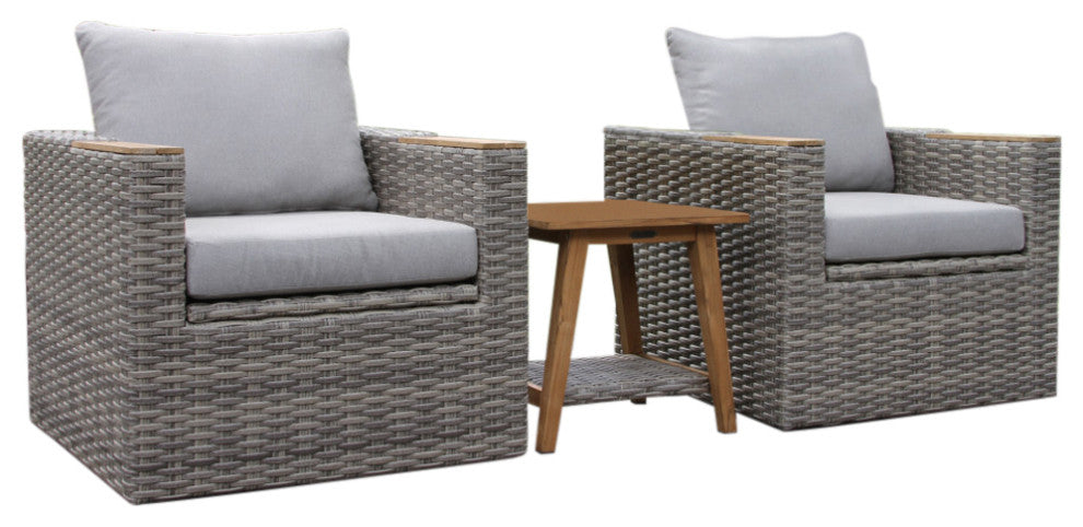 3-Piece Teak and Wicker Storage Chat Set